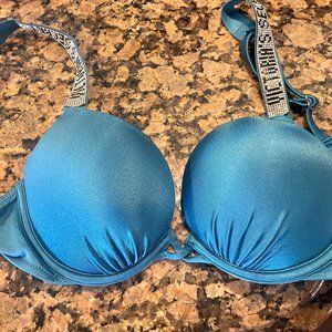 Victoria's Secret Bombshell Pushup Bra Swim Bikini Top 34B Add Tw Cups Blue Used